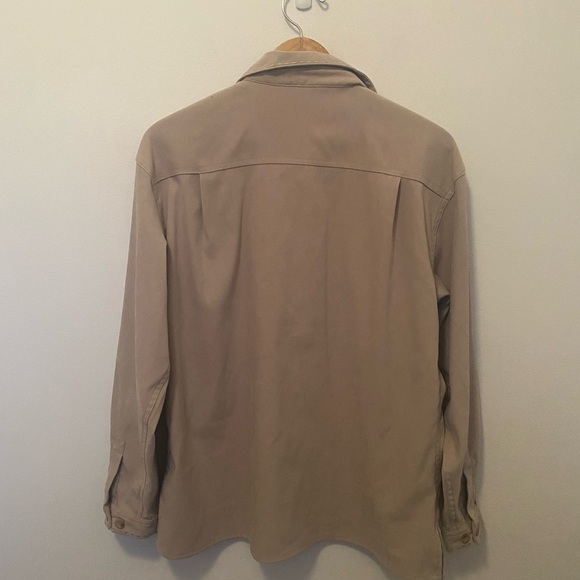 NORTHERN Reflections Top Shacket Button Up Neutral Minimalist Blouse Tan Collar - Picture 9 of 10